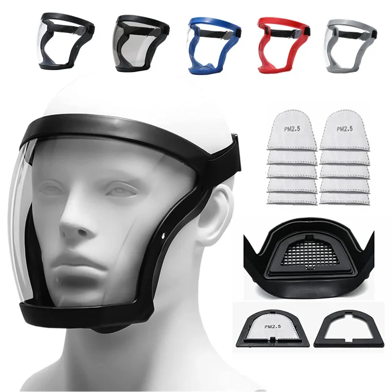 Maschera di protezione da lavoro Visiera integrale riutilizzabile Cucina di casa Maschera di protezione dagli schizzi Maschera antipolvere antivento antiappannamento con filtro 1