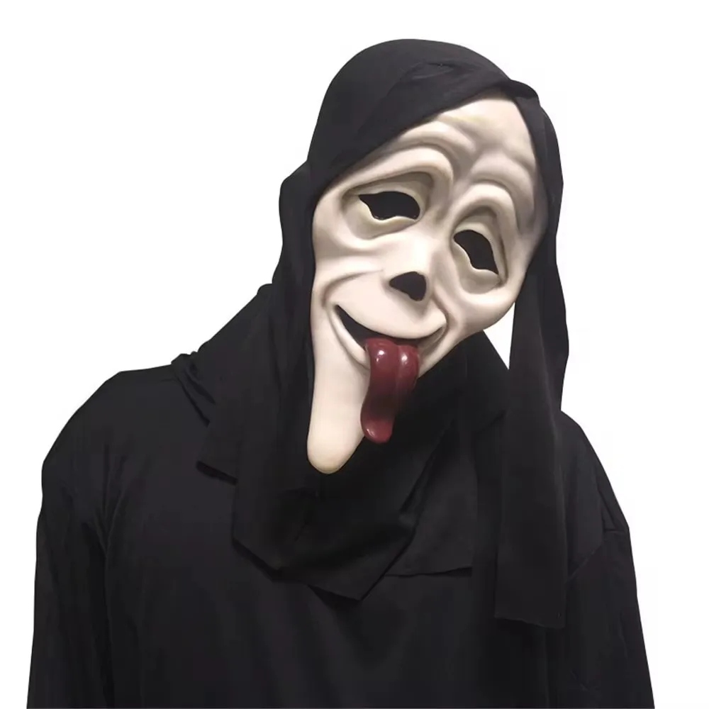 Film realistico maschera fantasma spaventosa maschera del diavolo spaventoso di Halloween Stick Tongue Out Helmet Horror Demon Cosplay Party Costume puntelli 2