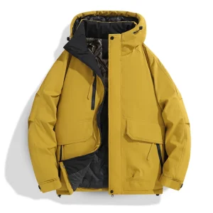 2025 Giacca con cappuccio ispessita autunno/inverno Moda versatile caldo esterno antivento cappotto impermeabile giacche solide casual per uomo 1