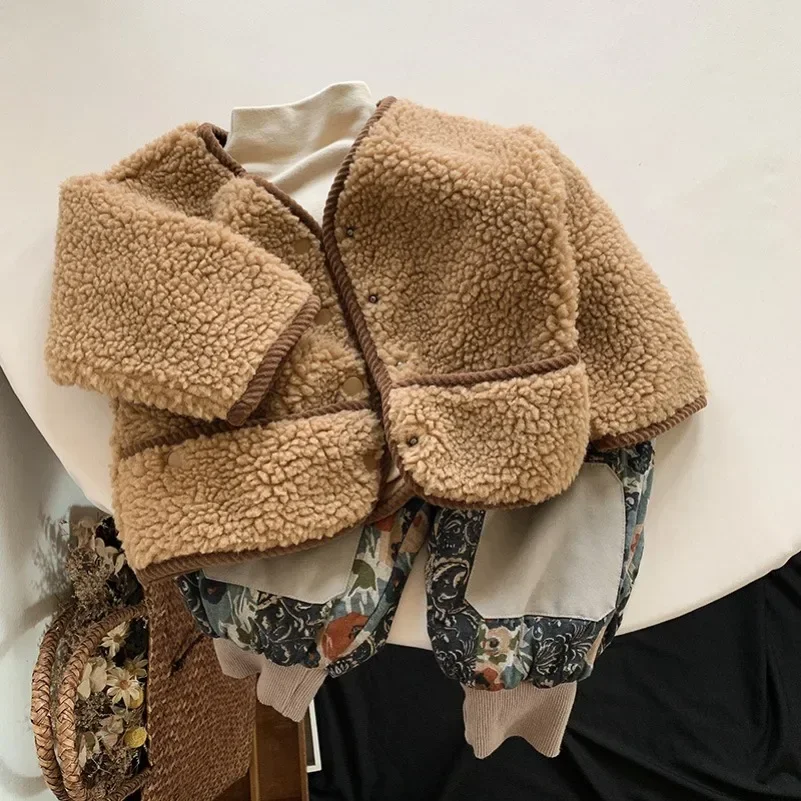 2025 Cappotto per bambini Autunno e inverno Morbido e caldo Cappotto per giacca da neonato Cardigan casual in pile polare Cappotto per bambina da 1-7 anni 4