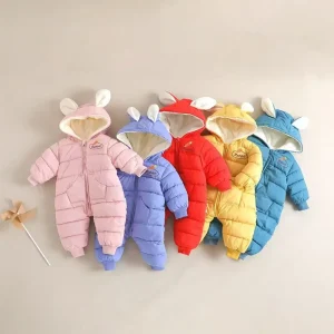 Inverno Neonato Bambini Ragazzi Pagliaccetti di Cotone Imbottito Orecchio Tute Con Cappuccio Per 0-3Y Ragazze di Spessore Caldo Babys Ragazze Degli Indumenti Da Notte Onesies 1