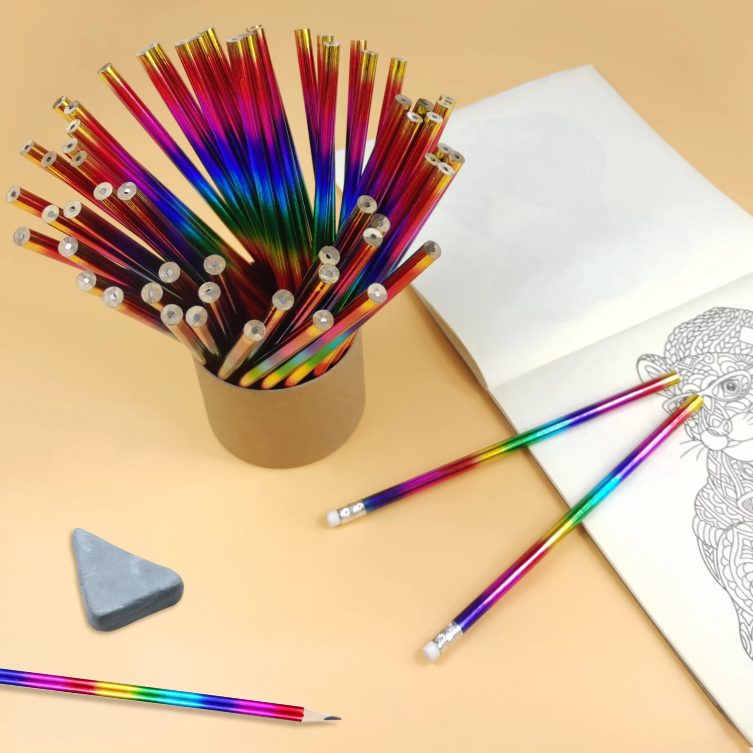 Matite in legno arcobaleno (confezione da 30/50/100/150, HB # 2 punti medi, cancellabili, per scrivere, disegnare e materiale scolastico 5