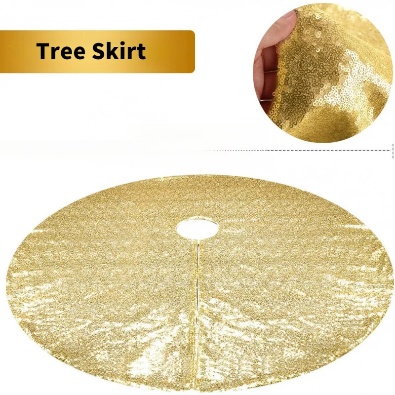 60/90/120 cm Oro Gonna per albero di Natale Decorazione Gonna per albero con paillettes Rosso Argento Decorazione per albero di Natale Grembiule inferiore Gonna per albero 3