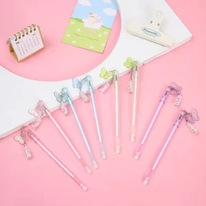 3 pezzi carino farfalla deriva bottiglia nappa decorazione penna gel cancellabile ragazza regalo di cancelleria penna da scrittura da 0,5 mm materiale scolastico Kawaii 1