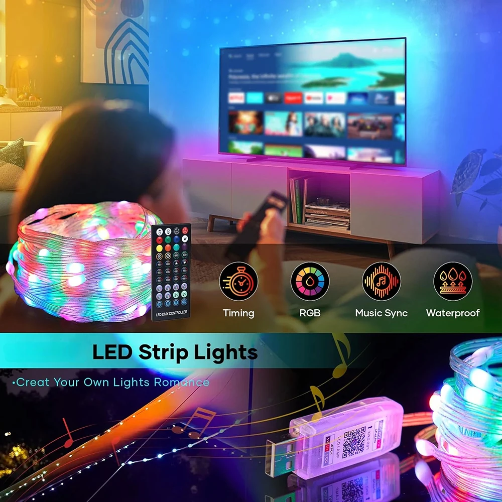 Barra luminosa decorativa natalizia a LED per esterni RGB IC WS2812B Lntelligent Bluetooth Control ghirlanda di fiori colorata Home Party Decora 5