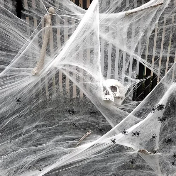 Decorazione di Halloween Ragnatela, Ragnatela artificiale, Ragnatela elastica con ragno, Decorazioni per la casa della casa stregata gotica horror 2