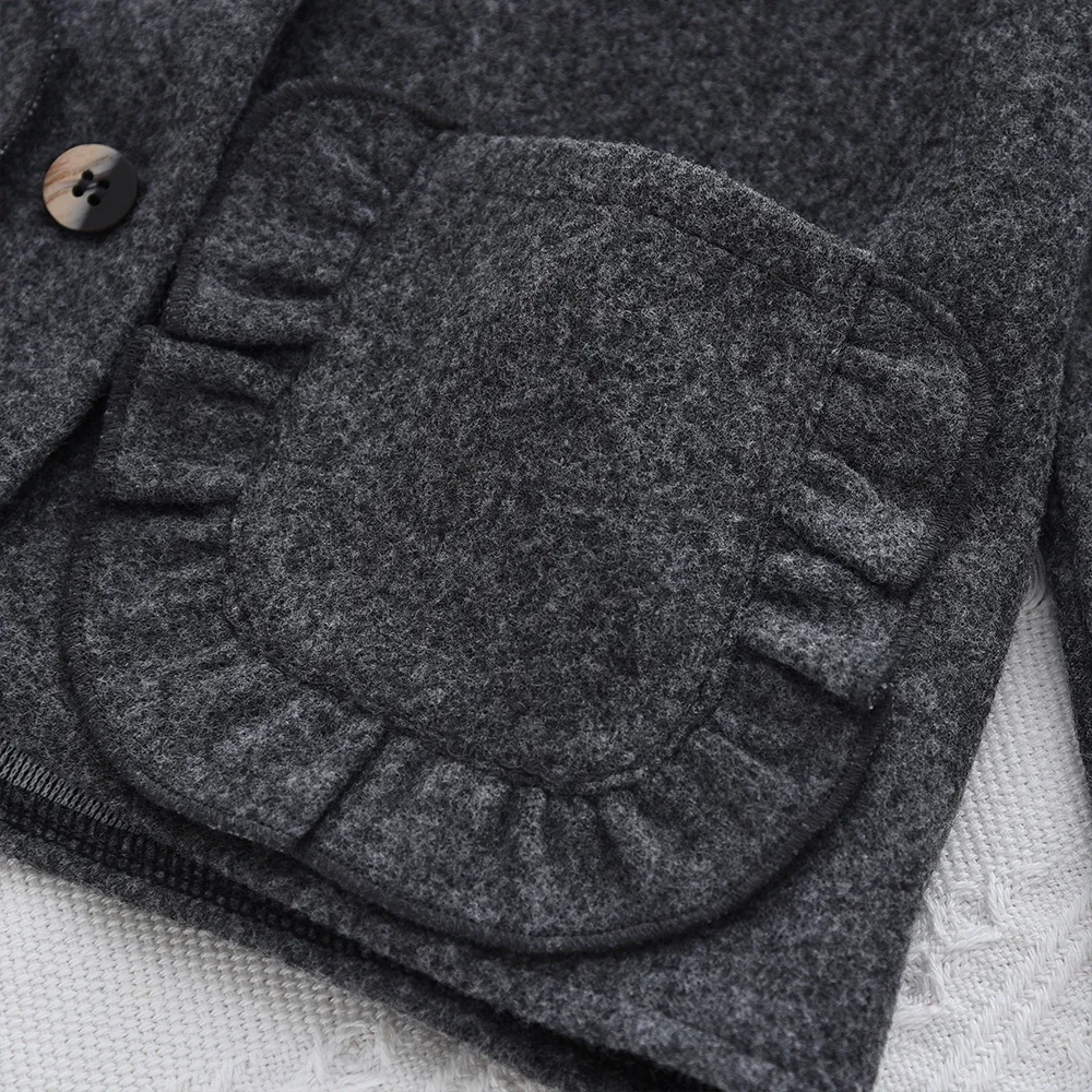 Autunno e inverno nuovi vestiti per ragazze in tinta unita giacca tascabile a maniche lunghe + gonna corta 3-7 anni vestito per bambini grigio 4