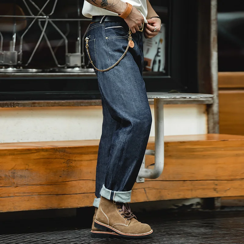 Maden Vintage 13,5 once Jeans in denim grezzo con cimosa pesante Jeans da uomo in cotone vestibilità dritta Pantaloni tascabili casual Autunno Inverno 3