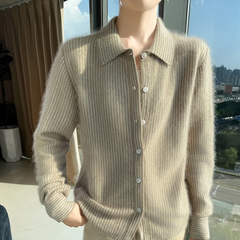 Nuovo cardigan da donna lavorato a maglia autunno e inverno 2025 con maglione in puro cashmere visone al 100%, jack a maniche lunghe slim fit alla moda 3