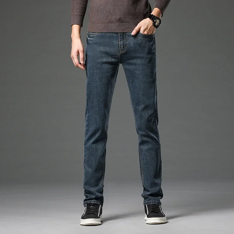 2023 Primavera Autunno Inverno Abbigliamento Gioventù Jeans dritti slim da uomo Moda semplice Jeans in denim nostalgico elasticizzato in cotone da uomo 3
