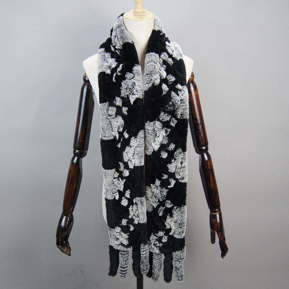 2025 Sciarpa di pelliccia di coniglio Rex reale invernale da donna stile lungo Sciarpe di pelliccia di coniglio Rex naturale Sciarpe ad anello di pelliccia di coniglio Rex lavorato a maglia da donna 2