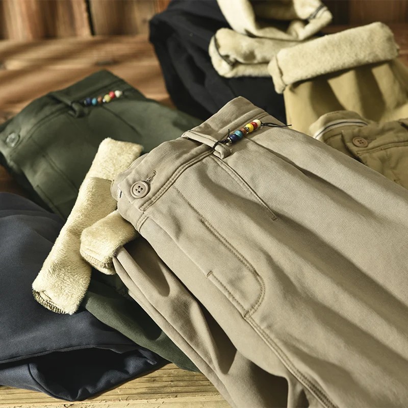 HIQOR 2025 Pantaloni Invernali da Uomo Flacee Uomo Cotone Solido Allentato Casual Pantaloni Stile Safari Tasca Cachi Verde Esercito Pantalone da Lavoro 28-38 2