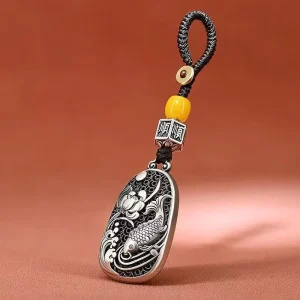 Vintage Hollow Lotus Fish Pattern portachiavi regalo per amico bella giada perline intrecciata corda benedizione amuleto accessori per auto 1