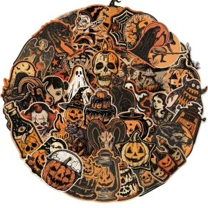 50 adesivi horror di Halloween per laptop, custodie per telefoni, valigie, decorazioni natalizie, giocattoli per bambini, disegni di zucca e motoseghe 1