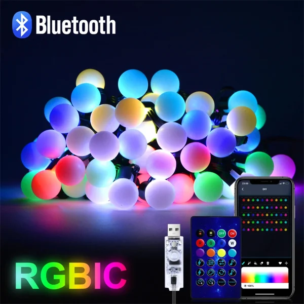 Stringa luminosa a LED 10M 50 lampadine Lucine impermeabili USB Bluetooth per decorazioni natalizie per feste festival fai da te all'aperto 1