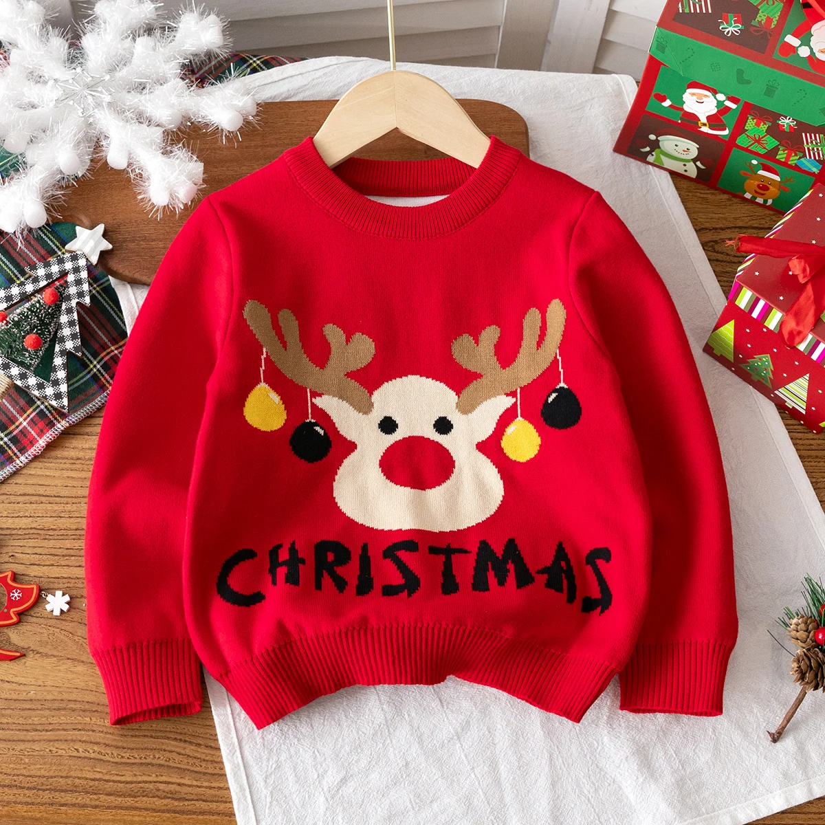 Maglione lavorato a maglia con motivo renna natalizia per ragazzi e ragazze adatto per feste di Natale in primavera, autunno e inverno 6