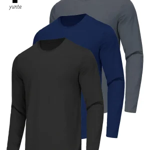 Camicia sportiva da uomo a maniche lunghe in 3 colori a 3 pezzi con scollo tondo Top ad asciugatura rapida Abbigliamento sportivo fitness Abbigliamento sportivo casual da esterno Body-Sh 1
