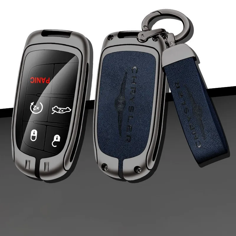 Custodia protettiva per chiave remota intelligente per auto in pelle in lega di zinco Shell per Chrysler 200 300 300C Wrangler Accessori portachiavi automatico 5