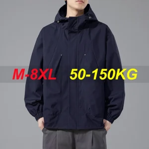 Giacca oversize da uomo di grandi dimensioni Giacca a vento impermeabile con cappuccio da uomo Plus Cappotto bomber primaverile di grandi dimensioni Capispalla da campeggio Pesca Escursionismo 1