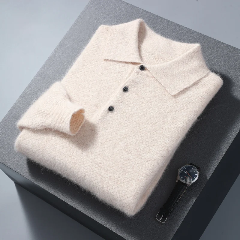 Maglioni da uomo di grandi dimensioni in cashmere visone 100% autunno inverno solido scollo a POLO pullover in maglia casual da uomo manica lunga maglione caldo a 4
