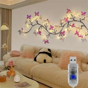 1PC/2PC 30Led Willow Vine String Light 1.3M 8 modalità USB Farfalla Festival Decorazione della stanza Luci da parete per interni ed esterni 1