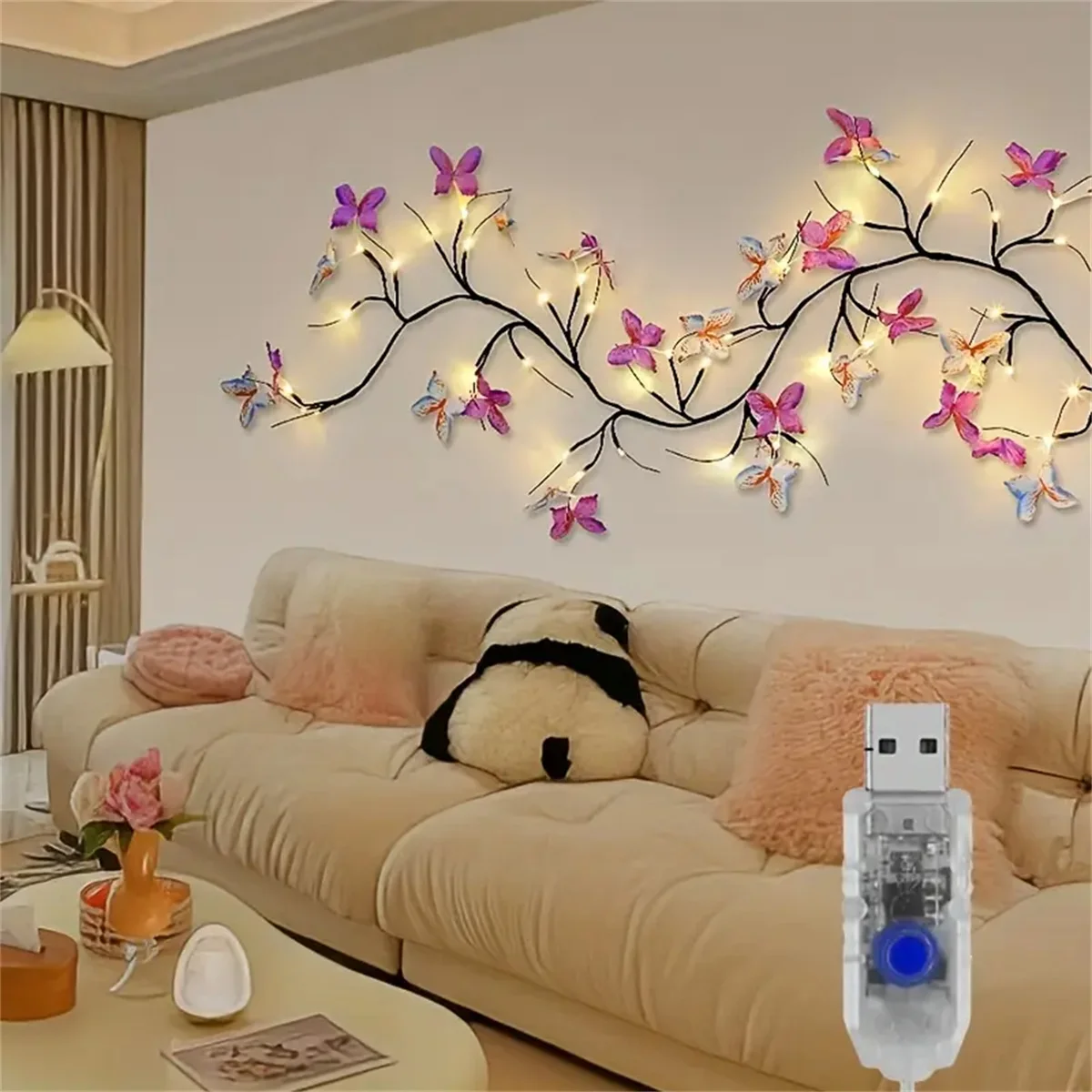 1PC/2PC 30Led Willow Vine String Light 1.3M 8 modalità USB Farfalla Festival Decorazione della stanza Luci da parete per interni ed esterni 1