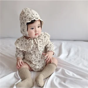 Pagliaccetto da principessa a maniche lunghe con colletto in pizzo per bambola floreale in cotone per neonata + set di vestiti per bambini 0-2 anni 1