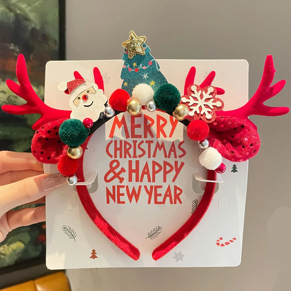 Fascia per capelli con corna di velluto rosso Copricapo semplice per la vigilia di Natale Accessori per capelli carini Fascia natalizia ecologica 5