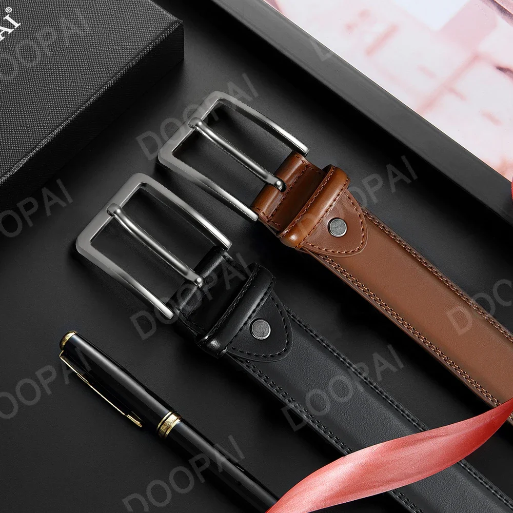 Cintura da lavoro da uomo premium in pelle bovina a doppio strato con fibbia ad ago con fibbia in metallo regolabile, disponibile in più colori 6