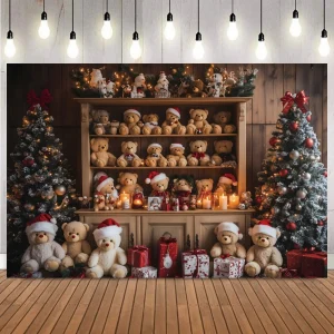 Photo Background for Toy Bears showcase for Christmas gift window Christmas New Year Children Decorations for Family Holidays Background Photo Studio 1