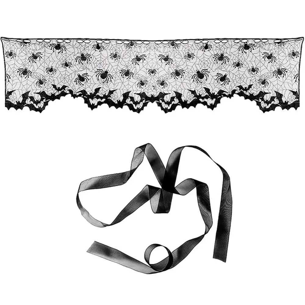 Paralume pipistrello di Halloween ragnatela copertura paralume nastro di pizzo tenda camino decorazione per feste forniture strumenti 6