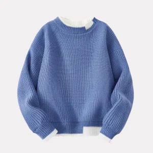 Ragazzi Top in maglia Bambini Maglione allentato Moda per bambini Maglione casual Autunno Falso camicia in due pezzi che tocca il fondo Abbigliamento casual invernale 1