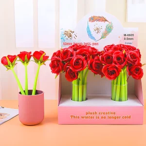 Elegante penna a inchiostro gel fiore rosa rossa fantasia Kawaii penne divertenti carino scuola donna ragazza bambino cancelleria penna a sfera regalo per insegnante di nozze 1