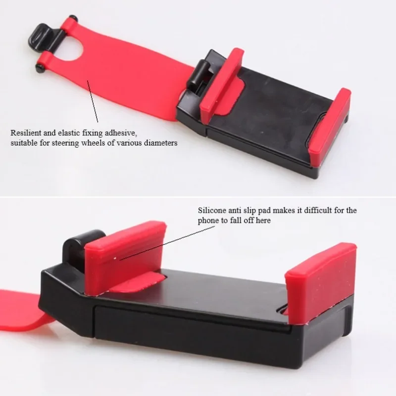 Staffa universale per auto Supporto per telefono per volante per auto Supporto per clip Supporto per telefono per auto con supporto per navigatore GPS con fibbia elastica 4
