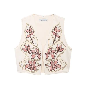 2024 autunno nuova moda Versatile abbigliamento donna stile europeo e americano decorativo ricamato gilet Street Style Top 1