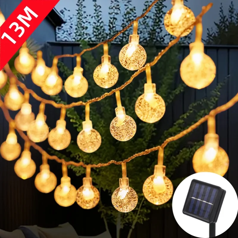 Luci a stringa solari a LED da 12 m Luci a globo di cristallo impermeabili per esterni con 8 modalità di luce da giardino per decorazioni per alberi di feste in patio 1