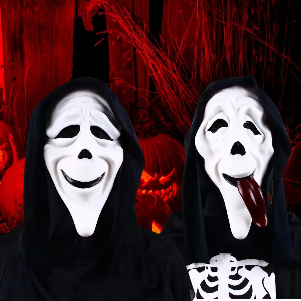 Film realistico maschera fantasma spaventosa maschera del diavolo spaventoso di Halloween Stick Tongue Out Helmet Horror Demon Cosplay Party Costume puntelli 1