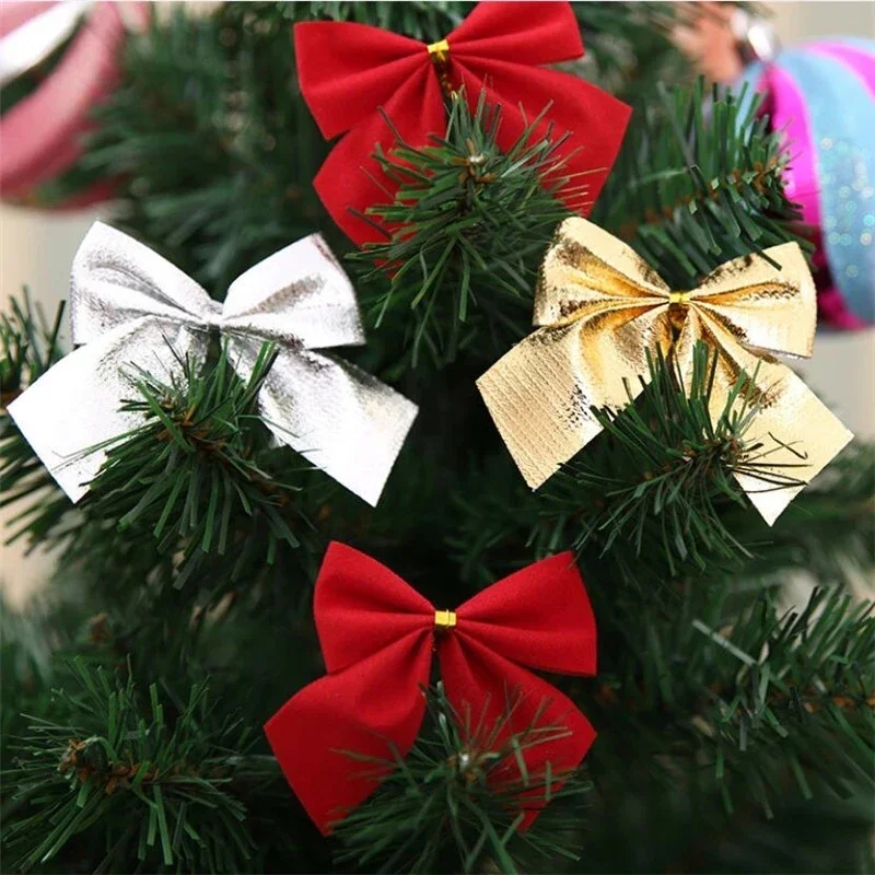 12 pezzi 5 cm fiocco di Natale oro rosso mini albero di Natale bowknot ornamenti pendenti per la decorazione domestica Navidad festa di Capodanno regali fai da te 3