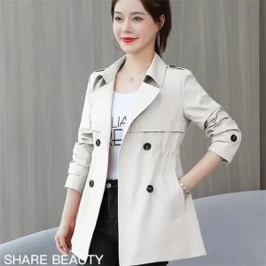 2025 Nuovo Cappotto Corto Giacca a Vento da Donna Primavera Autunno Trench Coreano Corto da Donna Cappotto Solido da Donna Doppio Petto Outwear 1