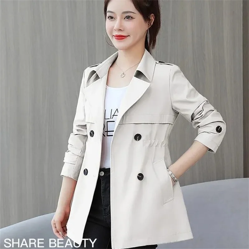 2025 Nuovo Cappotto Corto Giacca a Vento da Donna Primavera Autunno Trench Coreano Corto da Donna Cappotto Solido da Donna Doppio Petto Outwear 1