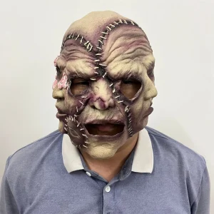 Maschera per il viso umano a tre lati di Halloween Materiale in lattice Maschera per il viso umano cucita horror per feste Gioco di ruolo Costume Fantasma Face Scream 1