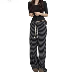 6 colori 2025 Coulisse elastica in vita Strisce Pantaloni sportivi Pantaloni larghi dritti a gamba larga Pantaloni da donna Pantaloni morbidi Pantaloni 1