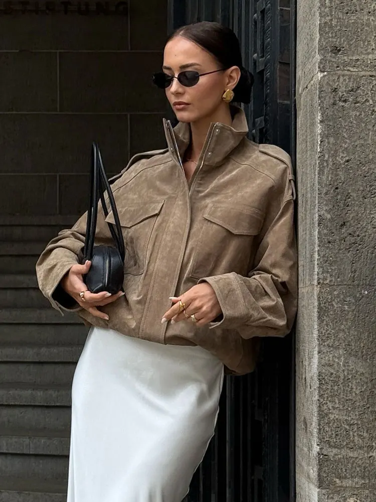 HH Giacca autunnale da donna Cappotto con cerniera a maniche lunghe Cappotto bomber Cappotti larghi con tasca Donna 2025 Capispalla da donna alla moda 6