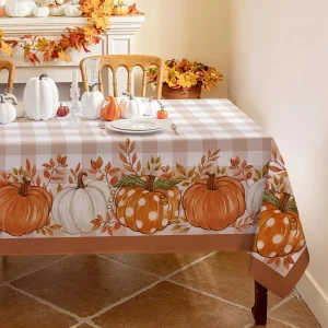 Tovaglia scozzese di bufalo zucca raccolta autunnale del Ringraziamento Tovaglia impermeabile rettangolare autunnale per la decorazione della tavola della festa nuziale 1