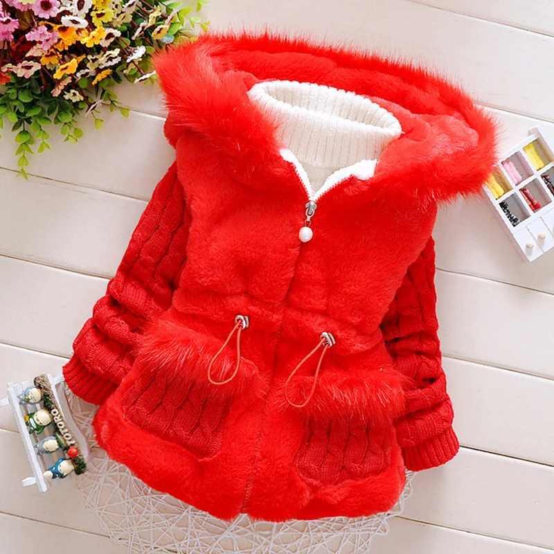 Giacca da bambino in peluche addensare giacche invernali calde per ragazze cappotto maglione moda infantile capispalla con cappuccio 1-4 anni vestiti per bambina 6