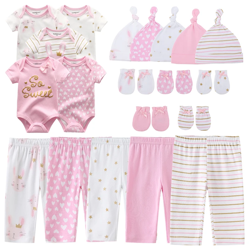 8/19/20PCS Cotone Neonato Vestiti Della Ragazza Del Fumetto Tute + Pantaloni + Cappelli + Guanti Set Stampa Del Bambino Del Ragazzo Vestiti di Colore Solido Bebes 4