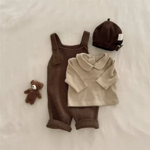 6737 Tuta lavorata a maglia per bambini 2025 Autunno e inverno Nuovi vestiti interi lavorati a maglia per neonato Bretelle Abiti lunghi da arrampicata. 1