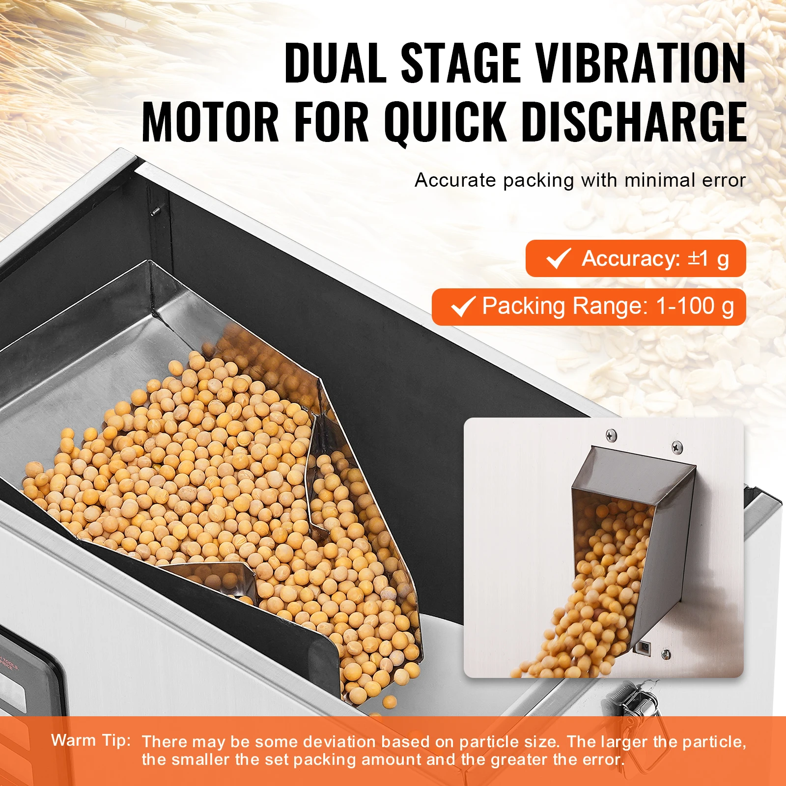 SucceBuy 1-100g Confezionatrice automatica per particelle Bustina in polvere Ponderazione Riempitrice Macchina imballatrice per semi di tè Fagioli Riso 4