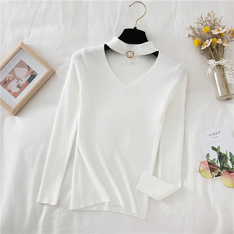 Woherb 2025 Basic scollo a V che borda solido autunno inverno maglione pullover donna maglioni lavorati a maglia maglione Badycon elasticizzato sottile Mujer 5