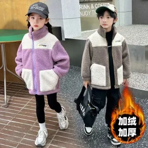 Ragazze Soffici Caldi Giubbotti Per Bambini Inverno Peluche Velluto Tuta Sportiva Per Bambini Autunno Cappotti In Pile Adolescente Moda Abbigliamento Imbottito 3-12Y 1